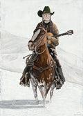 Country music legend Willie Nelson portrait painting on horseback, original canvas art